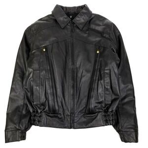 VINTAGE 90's Genuine Leather Padded Zip Up Biker Moto Jacket Mens Medium Black